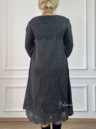 Kötött gyapjúkeverék midi ruha ballon ujjakkal