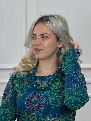 Fényes gyöngy nyaklánc és fülbevaló szett