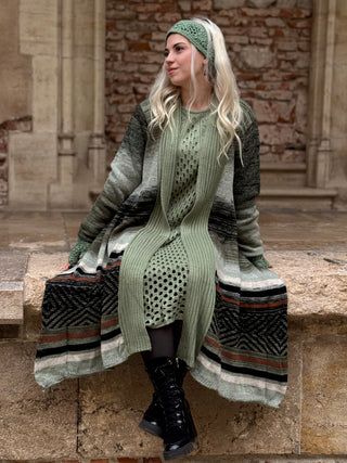 Kötött gyapjúkeverék ruha és kardigán