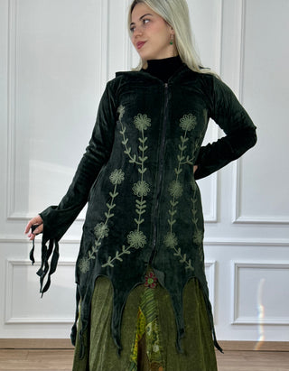 Hosszított hímzett kardigán vágott szegéllyel