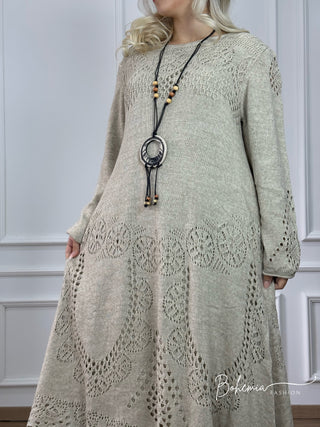 Kötött gyapjúkeverék midi ruha ballon ujjakkal