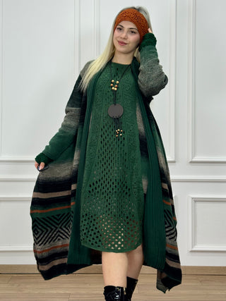 Kötött gyapjúkeverék ruha és kardigán