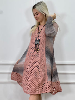 Kötött gyapjúkeverék ruha és kardigán