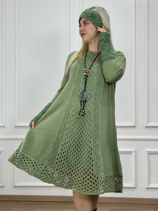 Kötött gyapjúkeverék ruha és kardigán