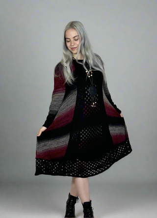 Knitted wool blend dress - Burgundy/Black
