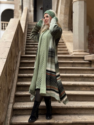 Kötött gyapjúkeverék ruha és kardigán