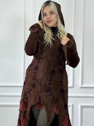 Hosszított hímzett kardigán vágott szegéllyel