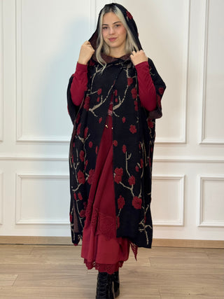 Gyapjú keverék kapucnis köpeny