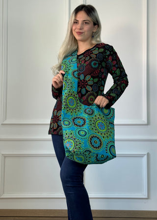Geantă de umăr din bumbac cu model mandala