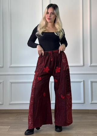 Pantaloni din bumbac cu decor floral
