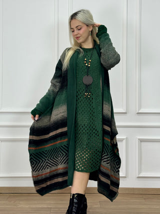 Kötött gyapjúkeverék ruha és kardigán