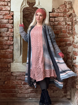 Kötött gyapjúkeverék ruha és kardigán