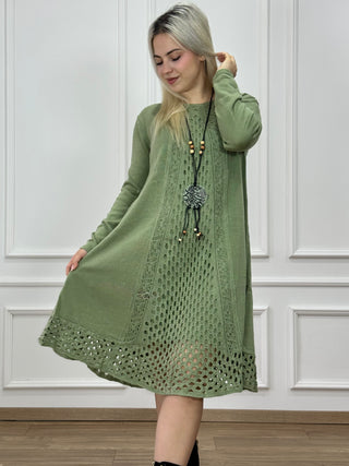 Kötött gyapjúkeverék ruha és kardigán