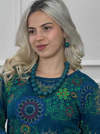 Fényes gyöngy nyaklánc és fülbevaló szett