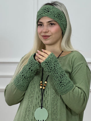 Kézműves gyapjú kézmelegítő és fejpánt