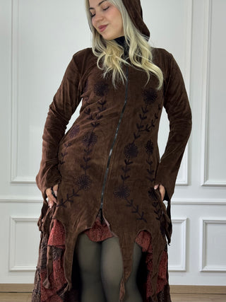 Hosszított hímzett kardigán vágott szegéllyel