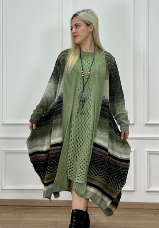 Kötött gyapjúkeverék ruha és kardigán