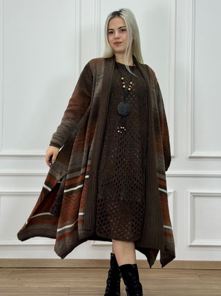 Kötött gyapjúkeverék ruha és kardigán