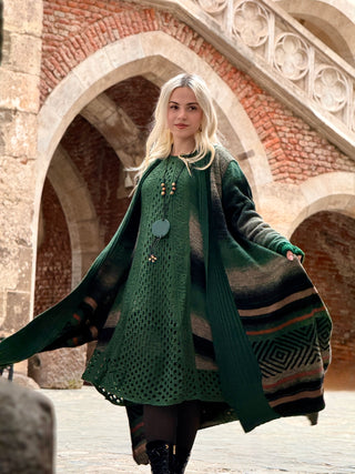 Kötött gyapjúkeverék ruha és kardigán