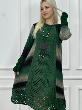 Kötött gyapjúkeverék ruha és kardigán