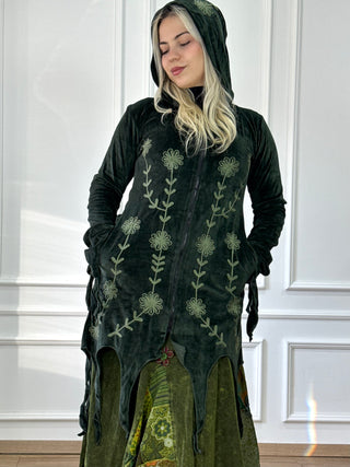 Hosszított hímzett kardigán vágott szegéllyel