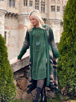 Kötött gyapjúkeverék ruha és kardigán