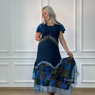 Rövid ujjú patchwork ruha