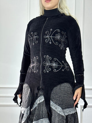 Hímzett kardigán vágott szegéllyel