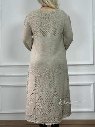Kötött gyapjúkeverék midi ruha ballon ujjakkal