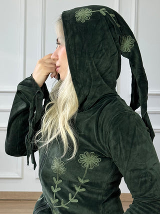 Hosszított hímzett kardigán vágott szegéllyel