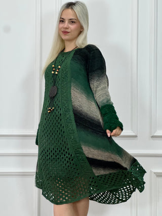 Kötött gyapjúkeverék ruha és kardigán