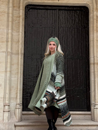 Kötött gyapjúkeverék ruha és kardigán