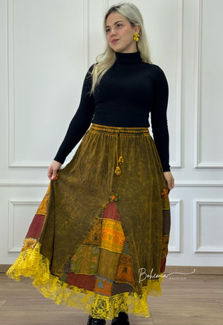 Virágdíszítéses patchwork szoknya