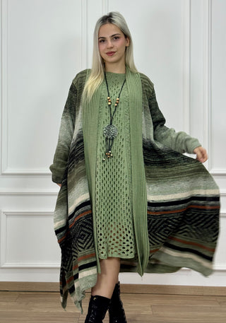 Kötött gyapjúkeverék ruha és kardigán