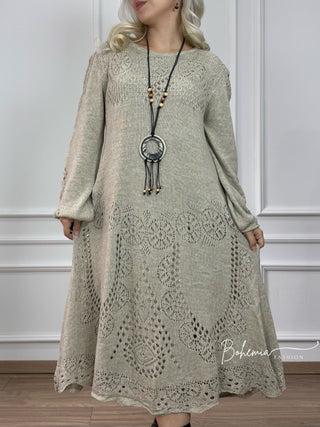 Kötött gyapjúkeverék midi ruha ballon ujjakkal