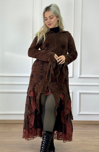 Hosszított hímzett kardigán vágott szegéllyel