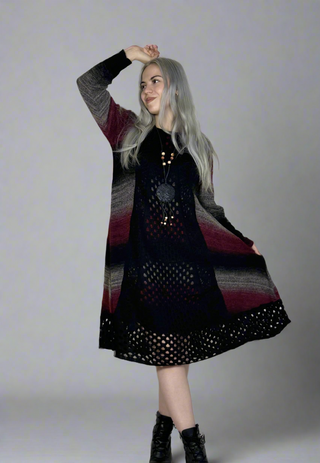 Knitted wool blend dress - Burgundy/Black