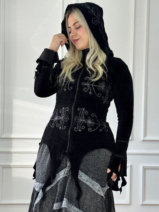 Hímzett kardigán vágott szegéllyel