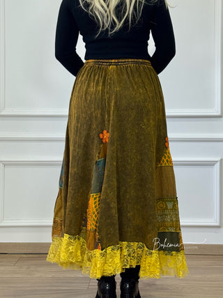 Virágdíszítéses patchwork szoknya