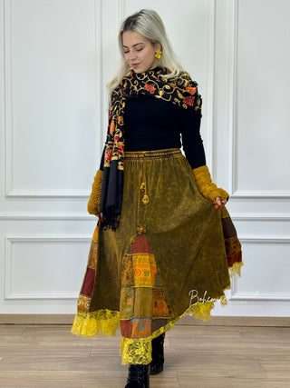 Virágdíszítéses patchwork szoknya