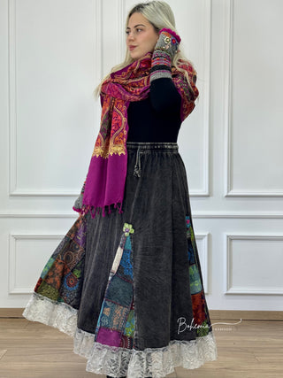 Virágdíszítéses patchwork szoknya