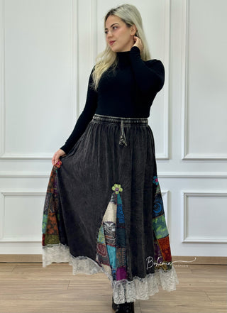 Virágdíszítéses patchwork szoknya