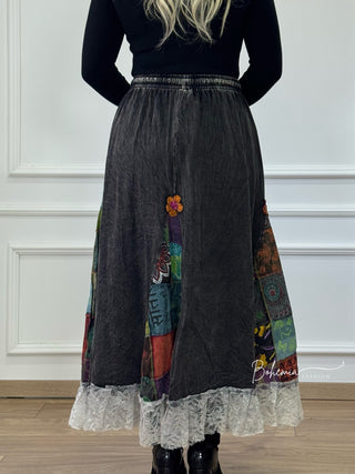 Virágdíszítéses patchwork szoknya
