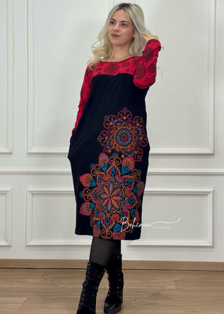 Midi ruha kontrasztos felsőrésszel