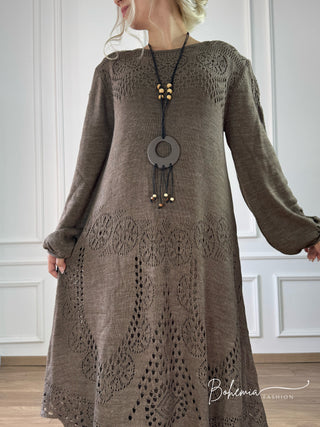 Kötött gyapjúkeverék midi ruha ballon ujjakkal