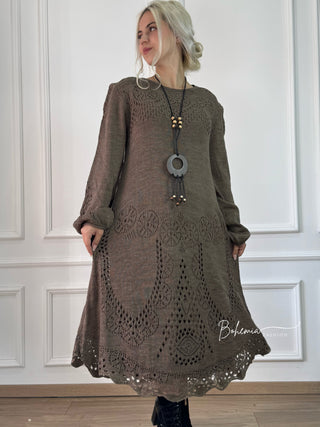 Kötött gyapjúkeverék midi ruha ballon ujjakkal