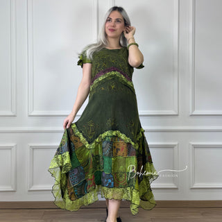 Rövid ujjú patchwork ruha