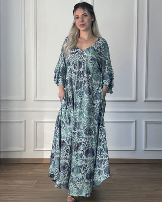 A-vonalú, fodros ujjú ruha