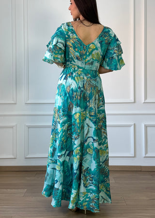 Rochie maxi cu mâneci stratificate