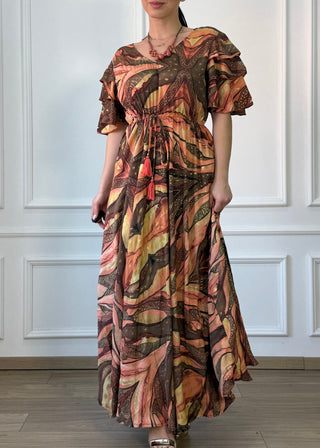 Rochie maxi cu mâneci stratificate
